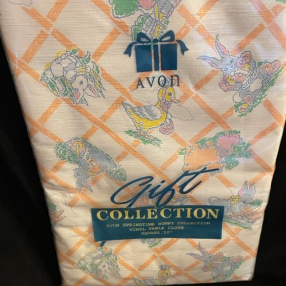 Vintage Avon Springtime Bunny Collection Tablecloth. 52" square, Vinyl New - Picture 3 of 7